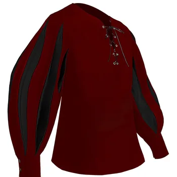 Взрослые мужчины Средневековые рубашки Женихи эпохи Возрождения Косплей Рубашка Пиратская Винтажная туника Костюм Ларпа Викинга Мужские готические рубашки на шнуровке